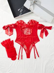 weiweihu Purple Shapewear Tummy Control   Corset Tops  Purple Corset  - Big Bow Shoulder Strap-1 Piece Ladies Lace Sexy One-Piece Lace Temptation Halter See-Through Bow One-Piece Sexy Underwear Suitable For Home Or Private Parties, Sexy Underwear Sexy Lingerie For Woman    Lingerie For Women Sexy Erotic   Corset Lingerie   Sexy Lingerie For Woman  Halloween Costumes For Women>Sexy    Mermaid Costume   Cleopatra Costume Halloween Costumes For Women Thanksgpajamas Sets For Women   Pijamas Navideñas Christmas Pajamas Thanksgiving Outfit Women - 紅色 - 查看 2