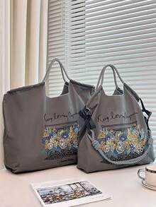 Women's Shoulder Tote Bag, Bohemian Style Floral Embroidery Pattern, Large Capacity, Lightweight, Foldable, Suitable For Commuting, Travel, Shopping, Dating, Christmas Gift, Tote Handbag, Work Bag, Women Purse