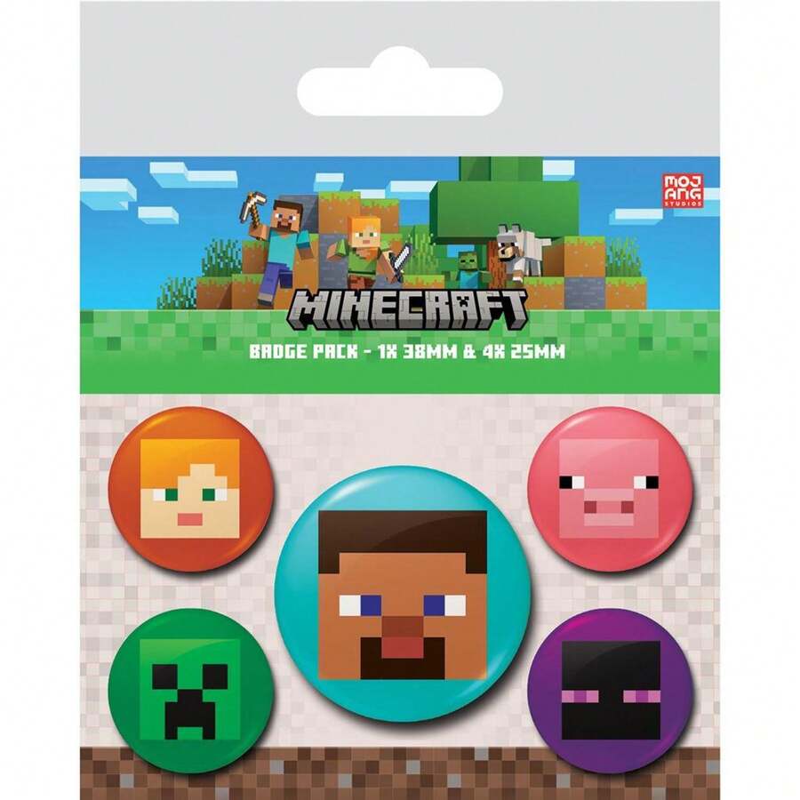 Minecraft Faces Badge (Pack Of 5) (Multicoloured) - 100% Mixed - (PM10684) - Multicolor - View 1
