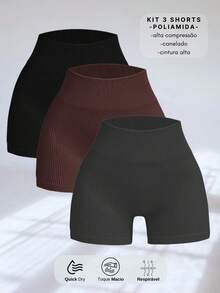 3 SEAMLESS RIBBED SHORTS KIT – HIGH COMPRESSION - Pto/ Brown/ Gray - View 1