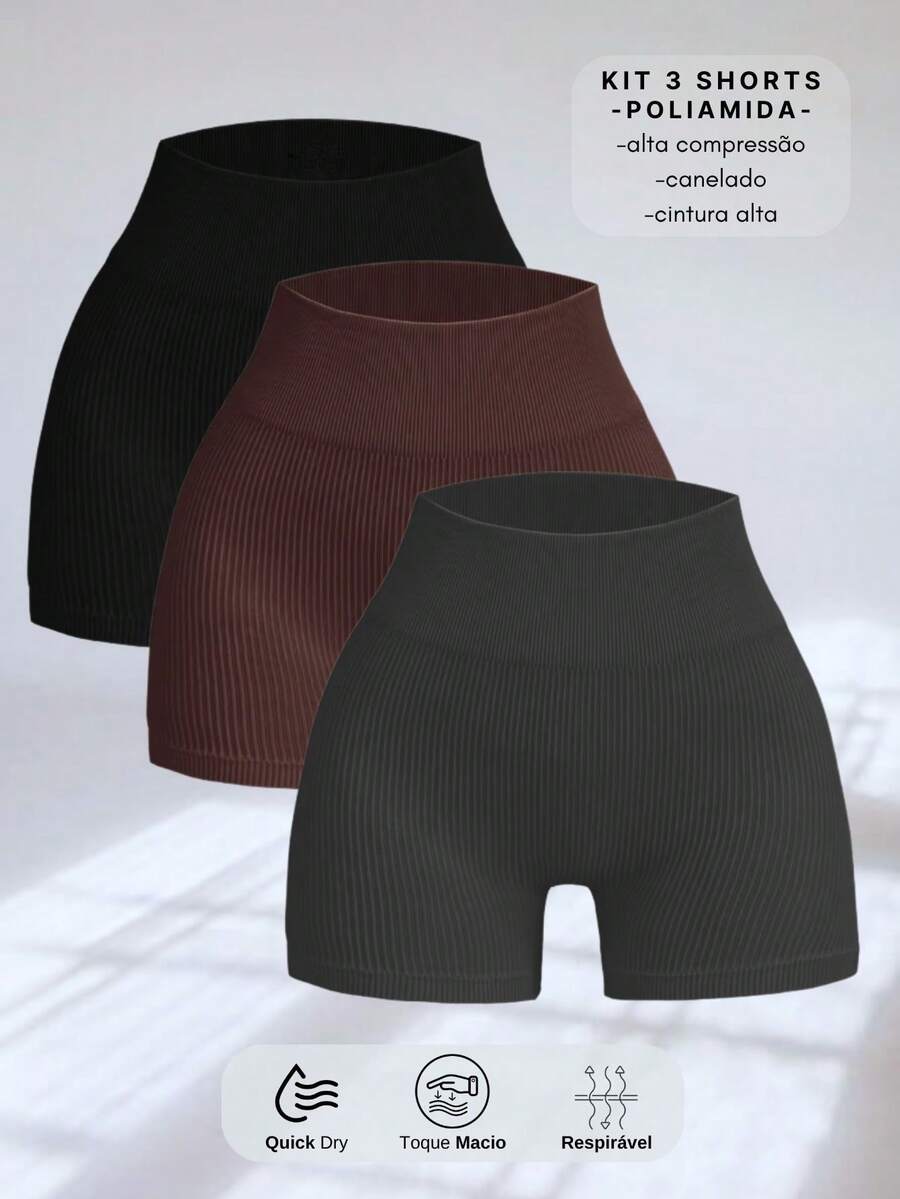 3 SEAMLESS RIBBED SHORTS KIT – HIGH COMPRESSION - Pto/ Brown/ Gray - View 1