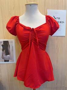 Women's Cute, Light, Elegant Style Blouse - Red - View 2