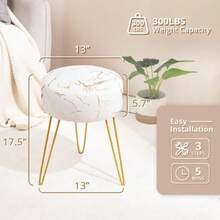 Vanity Stool, Gold Vanity Stools For  Room, Round Ottoman Foot Stool, Velvet Footrest Vanity Chair For Bathroom Vanity, Bedroom, Living Room, Entryway, Offices,23566356 - 米色 - 查看 5