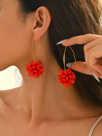 1 Paar übertriebene blumenförmige Ohrringe mit Kugeln, mehrfarbige Blütenblätter & geometrische Ohrstecker, geeignet für den täglichen Gebrauch von Frauen, passend für Thanksgiving, Halloween, Weihnachten, Partys, Hochzeiten, Galas