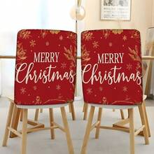 2/4/6pcs Set, Home Decor, Luxury Christmas Pattern Linen Chair Covers, Suitable As Christmas Gift, Christmas Decoration, For Daily Home Decor, Living Room, Dining Room, Garden, Hotel Restaurant Holiday Parties, Washable Polyester Material, Chair Seat Cushion Covers