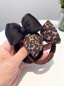 1pc Girls Sweet Style Leopard Print Bow High Elasticity Does Not Hurt The Hair Small Intestine Hair Ring Suitable For Daily Matching - Multicolor - View 1