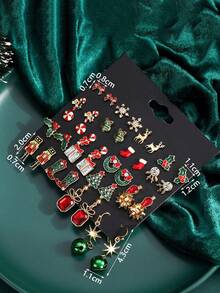 1 套 20 对圣诞树、领结、雪人、驯鹿耳环套装，适合圣诞派对 - 彩色 - 查看 5