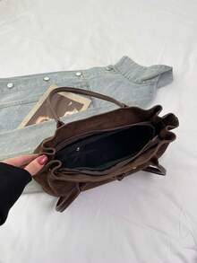 1 Túi Tote Đeo Vai Nữ Màu Trơn, Dung Tích Lớn, Thời Trang Thu Đông, Chất Liệu Vải Da Lộn Mới, Thích Hợp Cho Văn Phòng, Đi Làm, Mua Sắm, Du Lịch, Quà Tặng - Cà phê nâu - Xem 3