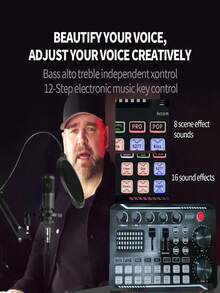 USB 供电现场声卡，带音频接口、DJ 混音效果、变声器和可充电 1200mAh 锂电池，适用于直播、播客和游戏 - 录音棚设备 - 黑色 - 查看 6