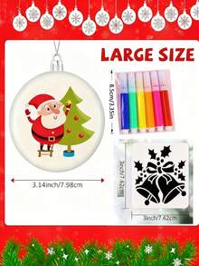 18 Stücke/Set weiße Weihnachtskugeln, enthält 4 Stücke weiße runde Ornamente, 6 Stücke Graffiti Marker und 8 Stücke DIY Graffiti Malvorlagen. Geeignet als Christbaumanhänger, Weihnachtsparty Hintergrund, Tischdekoration oder Weihnachtsgeschenke.