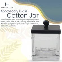 H Apothecary Glass Cotton Jar Holder Qtips, Cotton Balls, Floss, Storage Canister, Bathroom Organization, With Matte Black 304L Stainless Steel Lid, Vanity Organizer - Negro - - Ver 6
