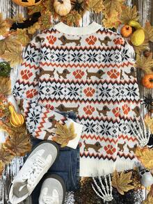 Mujeres de otoño Mujeres de invierno Moda vintage de otoño e invierno Elegante casual Tops de otoño e invierno para mujeres Naranja quemado Calabaza negra Patrones de Halloween de otoño e invierno Moda de otoño e invierno Diseños cómodos y casuales para el hogar y el transporte Cuello redondo Manga larga Suéter de punto Tops de punto Suéteres de punto para mujeres - Albaricoque - Ver 3