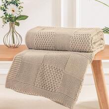 Knit Throw Blanket,Classical Checkered Blanket For Couch,Cozy Warm Knitted Throw Blanket For Bed Sofa Living Room, Decorative Stretched Throw, Lightweigh,50"X 60"Oatmeal - Oatmeal - 查看 12
