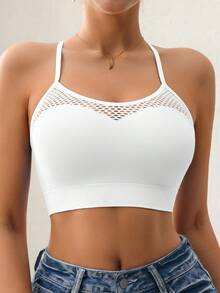 1 件无缝镂空露背女士日常文胸，透气速干舒适女士内衣和文胸 - 白色 - 查看 2