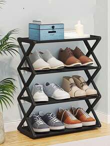 1 4-Tier Bookshelf Or Shoe Rack For Entryways, Hallways, Bedrooms And Dormitories, Black/White, Can Be Used As A Bookshelf, Shoe Rack, Easy To Assemble, Sturdy And Durable, Foldable Shoe Rack, Thickened Plastic Material Saves Space, Adjustable 4-Tier Folding Shoe Rack, Suitable For Entryway Wall Cabinets And Hallways, Small Shoe Rack