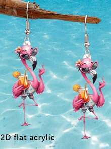 1 par de pendientes acrílicos 2D con flamencos, accesorio de moda para vacaciones
