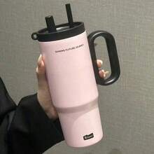 新款大容量保温杯 316不锈钢 高颜值便携手柄吸管杯 卡通冷热保温杯 车载办公室咖啡杯 便携手柄学生水杯 高颜值不锈钢水杯 双饮冰杯 车载杯冰杯