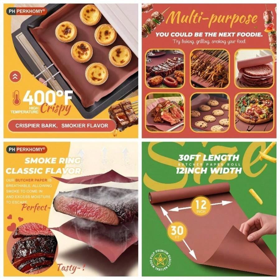 - Rollo de papel de carnicero rosa de 15x 720 pulgadas 60 pies para ahumador, barbacoa, ahumar, carne, sin blanquear, sin recubrir, rosa, 15x 60 pies - rosa + 12" x 30' - Ver 1