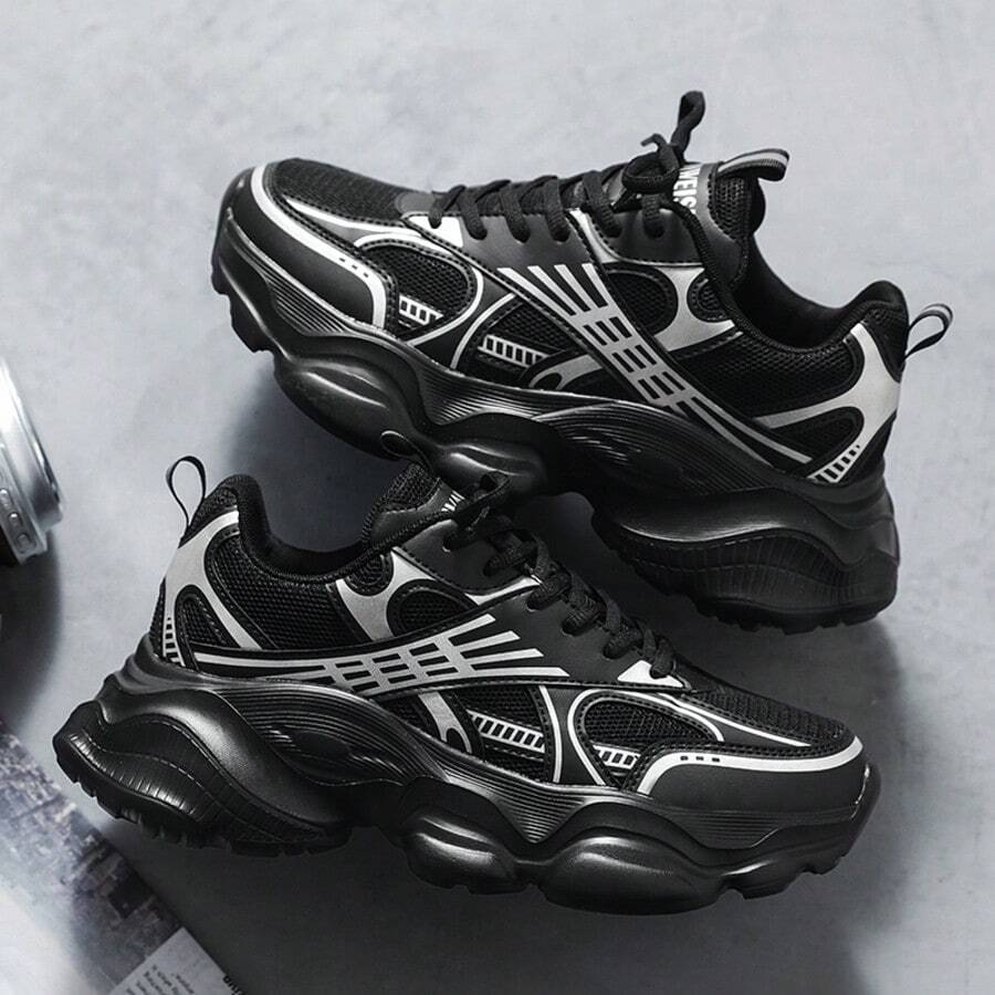 WANWEISI 男士渐变激光图案运动鞋 - 透气网布鞋面和EVA鞋底,舒适低帮系带跑步鞋,多功能休闲鞋,透气耐穿,适合跑步、徒步、户外运动、日常穿着和健身房穿着 - 银色、白色、黑色可选,非常适合搭配休闲牛仔裤和运动装。 - 黑色 - 查看 1