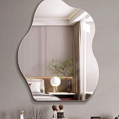 1片亚克力壁镜，不对称云朵造型，浴室柔光镜，无需钻孔，可作梳妆台镜