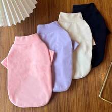 Capa base de punto de unicolor cálido para perros mascotas, simple pero lindo, cómodo y suave cuello alto de doble cara de forro polar, adecuado para perros pequeños como caniche, bichón frisé, bulldog francés, pomerania, schnauzer, gatos, para uso en interiores y exteriores en primavera, otoño e invierno