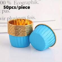 50 piezas Moldes desechables para magdalenas con textura de mármol, tazas de papel brillante resistentes al calor, moldes para muffins, herramientas de horneado, tazas para magdalenas con borde, bandejas para pasteles, adecuados para bodas, Pascua, Día de la Madre, Ramadán