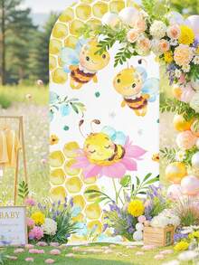 1 pezzo Copertura in tessuto ad arco con motivo carino di api, copertura di sfondo (supporto non incluso), sfondo con api e favi, sfondi fotografici, decorazione per fondo di festa, tessuto di sfondo, può essere combinato con palloncini per decorazione, decorazione per festa di 1° compleanno, decorazione per sfondo di festa di matrimonio, decorazione per baby shower, decorazione per festa di rivelazione del sesso, decorazione per la casa, decorazione per festa di vacanza