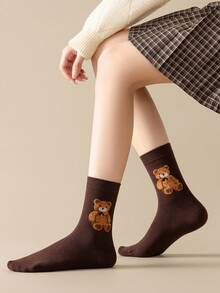 2/5 Pairs Women's Multicolor Combination Socks, Double Flocked Bear & Striped Patchwork, Breathable Knit Fabric, Spring/Summer Couple Style, Casual Versatile, Sweet Cute Sailor Socks, Suitable For Home, Commute, Date, School, Holiday Gift - Multicolor - View 7