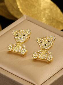 3pcs/Set Cute Cubic Zirconia Bear Necklace And Earrings Jewelry Set For Girls, Sweet And Adorable, Suitable For Street, Party, Date, Holiday, Exquisite Jewelry, Children's Birthday Gift - Multicolor - View 4