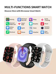 Microwear 男女通用智能手表，兼容iPhone和安卓手机，2.07英寸全触控屏幕，IP68级防水，蓝牙健身追踪器，心率/睡眠监测 - 玫瑰金 - 查看 3