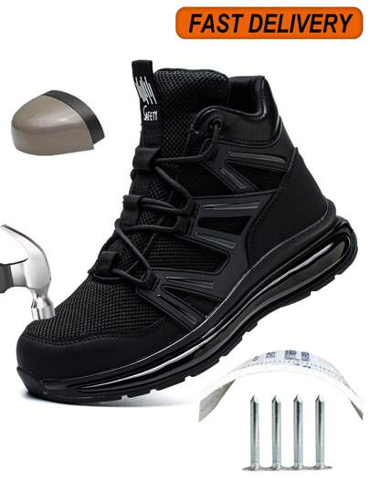 UMBURLLY Men's Safety Boots, Anti-Smash Steel Toe, Puncture-Resistant Kevlar, Breathable And Comfortable, Airbag Soft Sole, Outdoor Construction Workshop Factory Men's Work Boots Pure Black Autumn And Winter Style