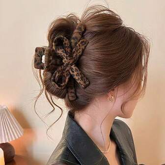 豹纹蝴蝶结发爪夹，超大号发爪，2025秋冬新款高端发饰，冬季发夹