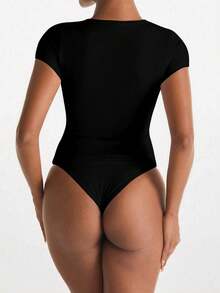 XLLAIS Women's T Shirt Sexy V Neck Summer Short Sleeve Slim Top Stretch Solid Casual Tee - Black - View 7