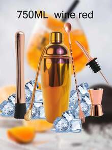 6 件套鸡尾酒调酒工具套装，不锈钢酒吧工具套件，波士顿调酒器，饮料搅拌器，带捣碎器、勺子、量酒器、过滤器 - 混色 - 查看 9