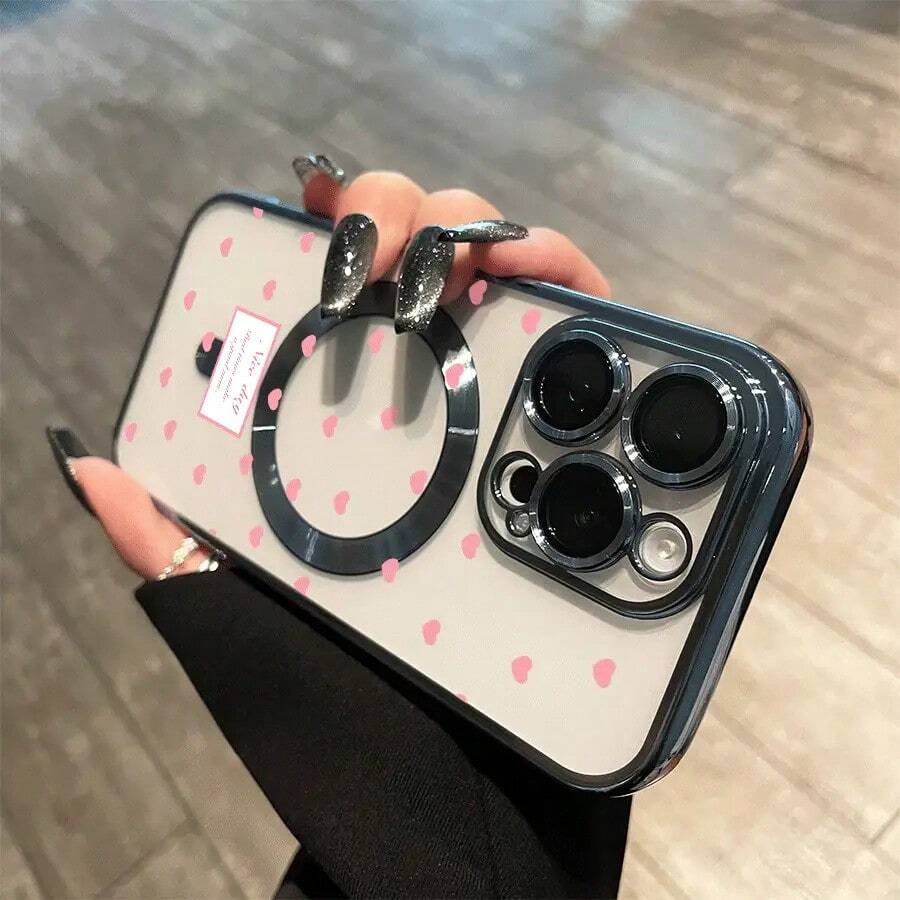 Teléfono con lente integral magnética y baño de oro rosa con lunares en forma de corazón. Compatible con carga inalámbrica magnética y compatible con phone 16 Pro Max, 16, 15 Pro, 14, 14 Plus/14 Pro Max, 13, 13 Pro, 12 Pro, 11/11 Pro y la serie Pro. Es un teléfono ideal para regalar a amigos, en cumpleaños y en fiestas. - azul claro - Ver 1