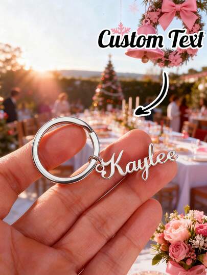 1 pieza Llavero personalizado de acero inoxidable con diseño de caligrafía elegante, estilo vintage, regalo personalizado para parejas, accesorio de moda duradero, regalo sentimental, recuerdo romántico, llavero elegante, material resistente a la oxidación, detalles hechos a mano, llavero único, regalo de aniversario.