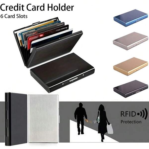 Minimalist Fashion Men/Women RFID Blocking Slim Metal 6 Card Slots ID Credit Cards Holder, Pocket Metal Card Case, Minimalist Front Pocket Design Money Clip, Purse Name Card Holder Card Case, Durable Business Card Holder, Wallet, Large Capacity Cards Holder