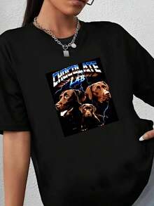 180g pure Cotton Brown Labrador Chocolate Lab Retro 80s Glam Heavy Metal T Shirt for Dog Owner Breathable streetwear Print Round Neck Short Sleeve Soft Comfortable fashion women female graphic T-Shirt For Women Casual Stretched designer clothes Casual Unisex Versatile - Negro - Ver 2