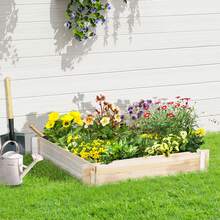 Outsunny 39'' X 39'' Screwless Raised Garden Bed, Wooden Planter Box, Easy DIY Herb Garden For Vegetable Flower Herb Outdoor Lawn Yard Patio - Wood Color - View 1