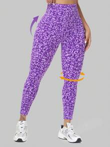 Women's High Waisted Yoga Sports Leggings, Fashionable Women's Sports Leggings, Sports Pants. Back Waist Pocket Design, Sporty Tie Dye High Waisted Sports Leggings, Suitable For Yoga Women's Pants - 紫色 - 查看 4