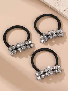 1pc/3pcs Women's Fashion Elegant Silver Rhinestone Four-Leaf Clover Hair Scrunchies, Suitable For Daily Wear, Spring/Summer, Party Outfit - Multicolor - View 11