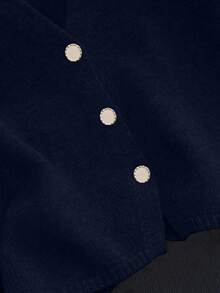 1 件纯白色针织纽扣 V 领无袖夏季开衫毛衣背心 - 藏蓝色 - 查看 4