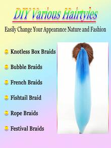 1-2 件装 26 英寸渐变蓝色 DIY 编发接发 | 女士合成 Yaki 直发耐热蓬松马尾辫 | 适合万圣节、圣诞节、节日派对 - 漸層藍色 - 查看 4