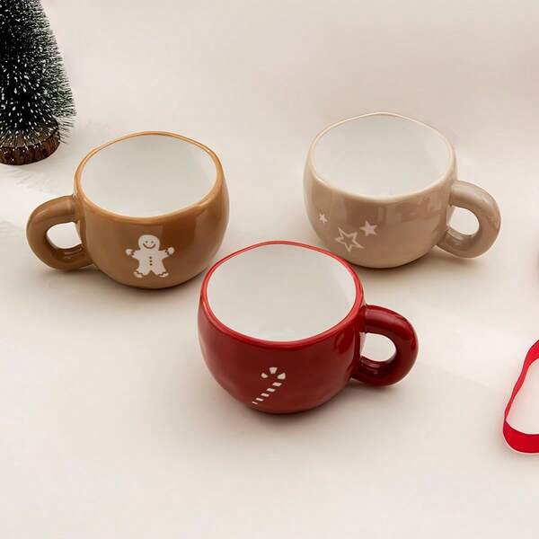 1 pièce Tasse à café en céramique avec sapin de Noël, bonhomme en pain d'épices, tasse en céramique avec bois de renne créatif, tasse à thé en céramique avec étoile de Noël et cœur amusants, 10oz tasse en céramique avec canne en bonbon et anse, convient pour le café, le thé ou le chocolat, micro-ondes, lave-vaisselle et réfrigérateur, cadeau de Noël et de fêtes pour les amateurs de café, de lait et de thé