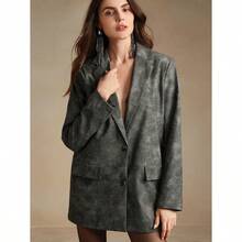 Women's Modern Casual Urban Retro Tie-Dye Washed Vintage High-End Blazer Dress - Xám - Xem 5