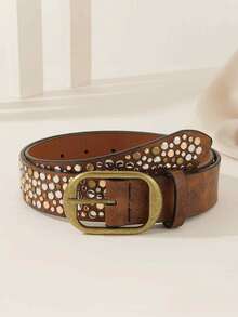 1pc Women's Street Punk Style Rivet Embellished Asymmetrical Metal PU Belt, Suitable For Party, Travel, Fashion Summer, School Fall, Autumn, Halloween