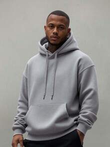 Men's And Women's Plain Kangaroo Sweatshirt Cold Weather Blouse Cotton Lined Warm Tracksuit Coat With Pocket And Hood New Release 3 Cables Winter Cold Season - 灰色 - 查看 1