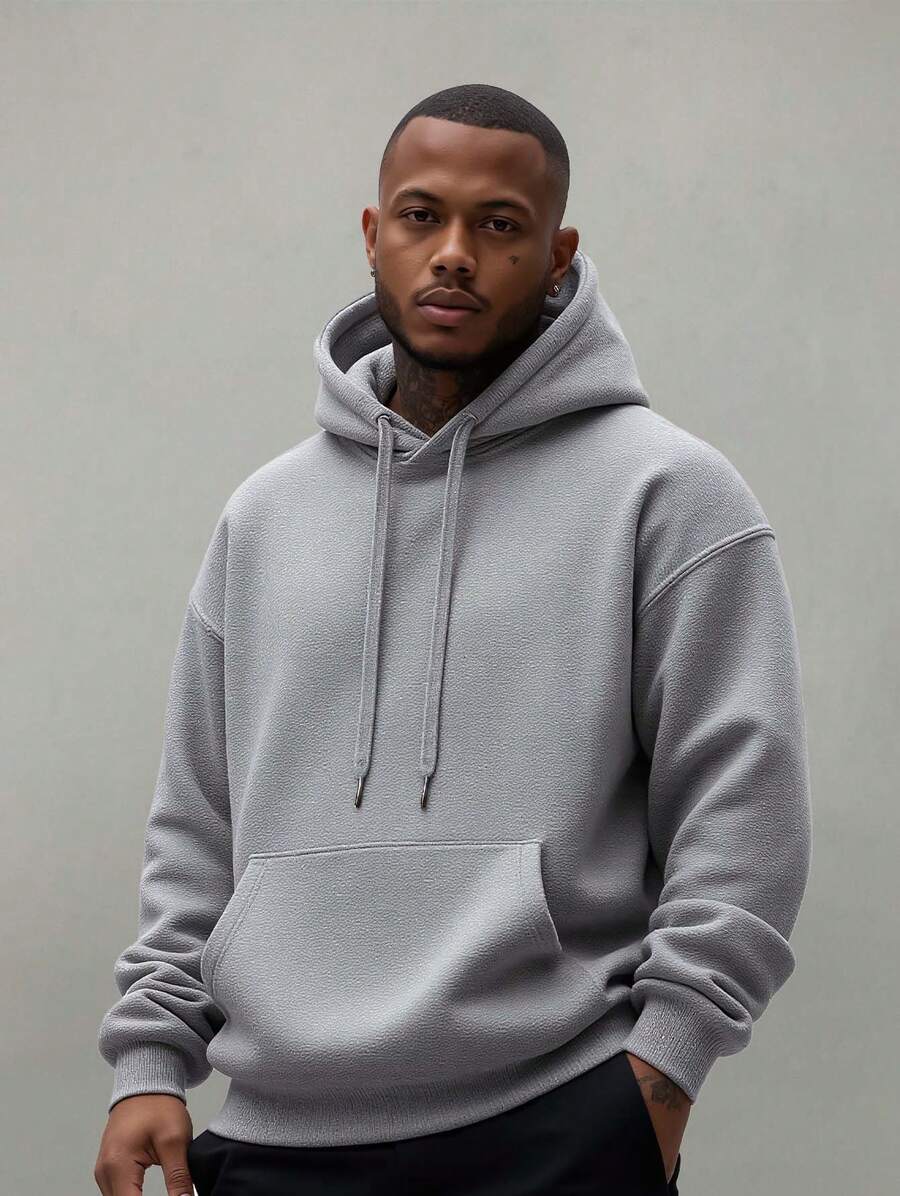 Men's And Women's Plain Kangaroo Sweatshirt Cold Weather Blouse Cotton Lined Warm Tracksuit Coat With Pocket And Hood New Release 3 Cables Winter Cold Season - 灰色 - 查看 1