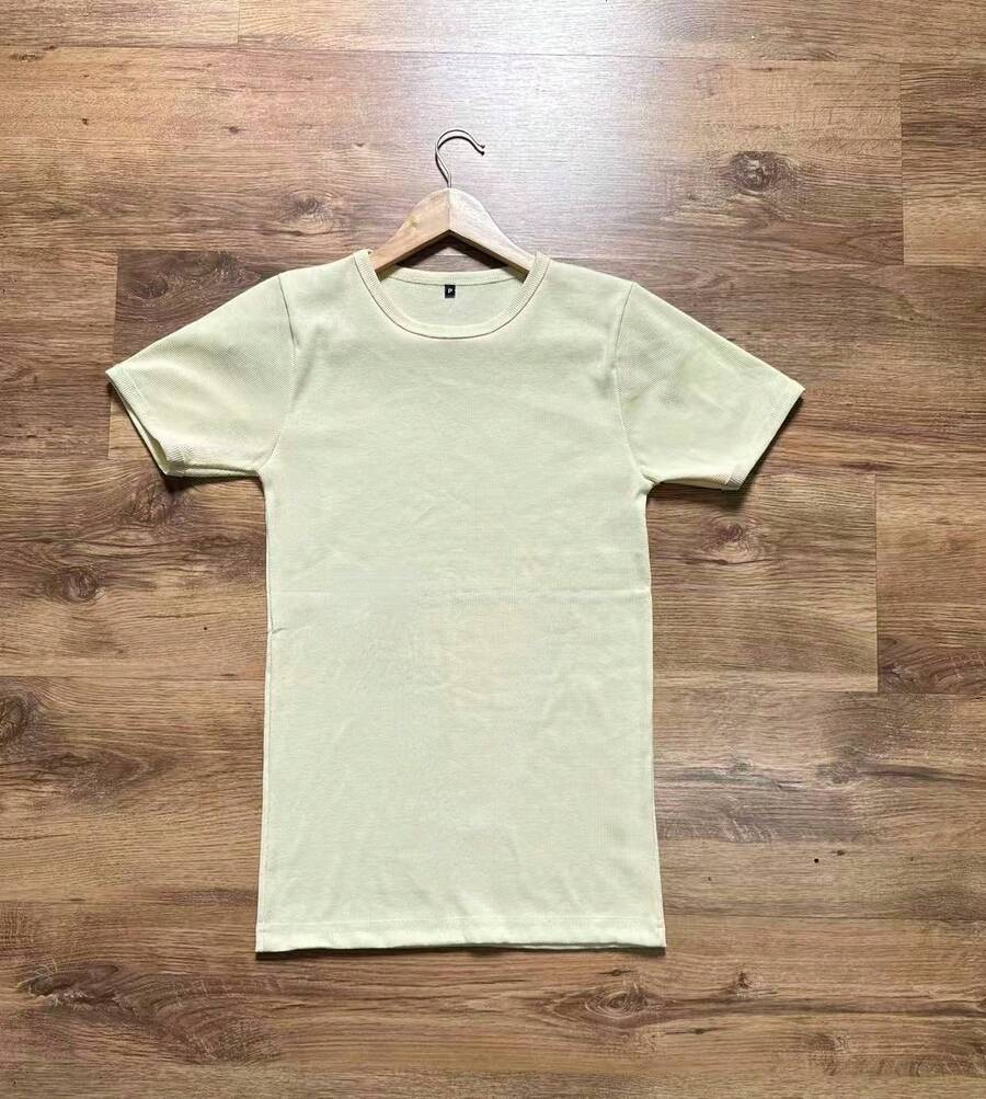 Men's Ribbed American Style T-Shirt..SLIM FIT MODEL - 淡黃色 - 查看 1