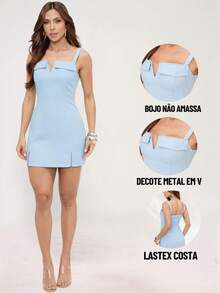 TETE FASHION OVERALLS WOMEN'S SHORT OVERALL V-NECK ELEGANT TAILORING - Light Blue - View 5